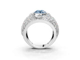 Silver Fancy Blue Round Cut Brilliant Halo Pave Diamond Milgrain Ring_9
