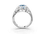 Silver Fancy Blue Round Cut Brilliant Milgrain Filigree Diamond Ring with Square Prong Setting_15