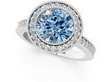 Silver Fancy Blue Round Cut-Cut Diamond Halo Engagement Ring with Pave Band and Prong Setting_13