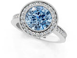 Silver Fancy Blue Round Cut Cut Halo Pavé Diamond Ring_7