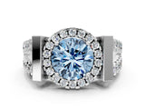Silver Fancy Blue Round Cut Cut Halo Split Shank Prong Set Ring_12