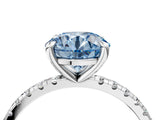 Silver Fancy Blue Round Cut Diamond Brilliant Solitaire Ring with Pavé Band and Four-Prong Setting_53