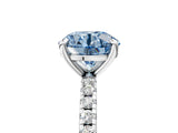 Silver Fancy Blue Round Cut Diamond Brilliant Solitaire Ring with Pavé Band and Four-Prong Setting_54