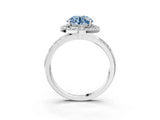 Silver Fancy Blue Round Cut Diamond Double Halo Ring with Split Shank and Four-Prong Setting_9