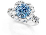 Silver Fancy Blue Round  Cut Diamond Floral Halo Engagement Ring with Shared Prong Setting 2