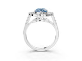 Silver Fancy Blue Round Cut Diamond Floral Halo Split Shank Prong Setting Ring_9
