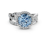 Silver Fancy Blue Round Cut Diamond Halo Ring with Round Split Shank and Prong Setting_12