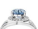 Silver Fancy Blue Round Cut Diamond Halo Ring with Split Shank and Bezel Accents and Four-Prong Setting_10