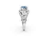 Silver Fancy Blue Round Cut Diamond Halo Ring with Split Shank and Bezel Accents and Four-Prong Setting_8