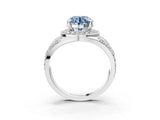 Silver Fancy Blue Round Cut Diamond Halo Ring with Split Shank and Bezel Accents and Four-Prong Setting_9