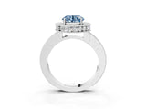 Silver Fancy Blue Round Cut Diamond Milgrain Halo Engagement Ring with Round Pavé Band and Prong Setting_15