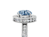 Silver Fancy Blue Round Cut Diamond Milgrain Halo Engagement Ring with Round Pavé Band and Prong Setting_17