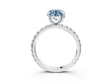 Silver Fancy Blue Round Cut Diamond Pavé Solitaire Ring with Round Band and Prong Setting_3