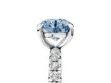 Silver Fancy Blue Round Cut Diamond Pavé Solitaire Ring with Round Band and Prong Setting_5