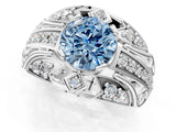 Silver Fancy Blue Round Cut Diamond Pave Art Deco Split Shank Ring with Four-Prong Setting_7
