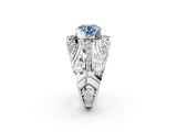 Silver Fancy Blue Round Cut Diamond Pave Art Deco Split Shank Ring with Four-Prong Setting_8