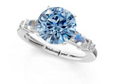 Silver Fancy Blue Round  Cut Diamond Ring with Baguette Side Stones, Channel Set Band, and Four-Prong Setting_25