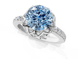 Silver Fancy Blue Round Cut Diamond Scalloped Halo Engagement Ring with Round Shared Prong Band_1