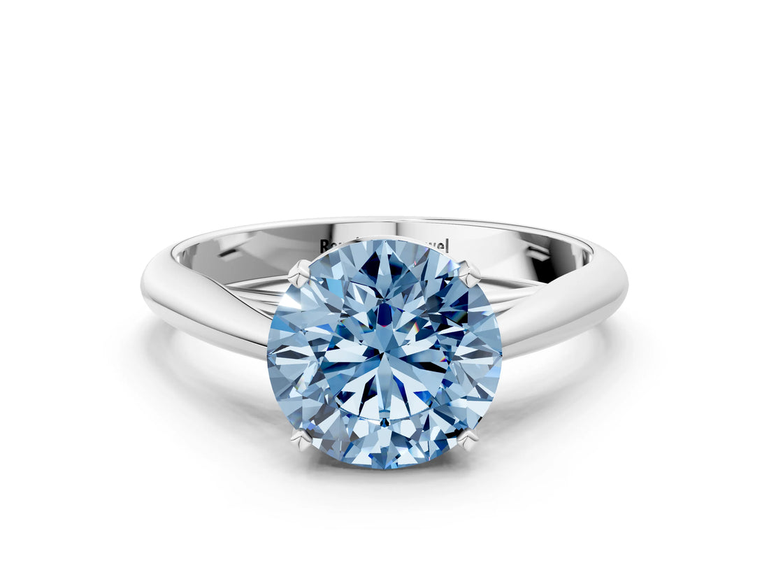 Silver Fancy Blue Round Cut Diamond Solitaire Engagement Ring with Cathedral Setting and Four-Prong Mount_12