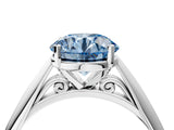 Silver Fancy Blue Round Cut Diamond Solitaire Engagement Ring with Cathedral Setting and Four-Prong Mount_16