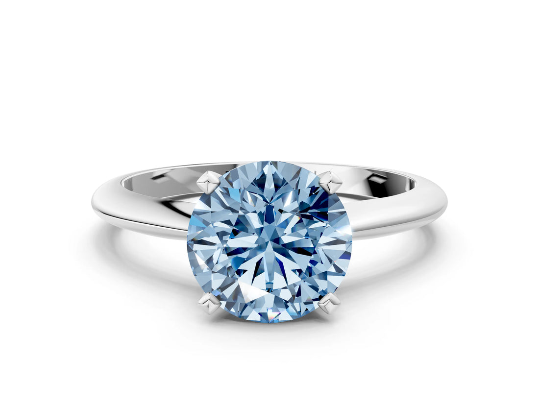 Silver Fancy Blue Round Cut Diamond Solitaire Engagement Ring with Classic Band and Four-Prong Setting_12