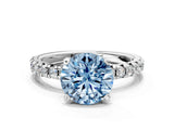 Silver Fancy Blue Round Cut Diamond Solitaire Pavé Engagement Ring with Round Band and Prong Setting_2