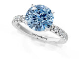 Silver Fancy Blue Round Cut Diamond Solitaire Pavé Engagement Ring with Round Band and Prong Setting_3
