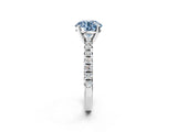 Silver Fancy Blue Round Cut Diamond Solitaire Pavé Engagement Ring with Round Band and Prong Setting_4