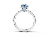 Silver Fancy Blue Round Cut Diamond Solitaire Pavé Engagement Ring with Round Band and Prong Setting_5