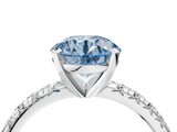 Silver Fancy Blue Round Cut Diamond Solitaire Pavé Engagement Ring with Round Band and Prong Setting_6