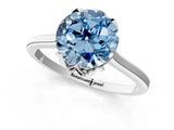Silver Fancy Blue Round Cut Diamond Solitaire Ring with Flower Prong Setting and Classic Band_1
