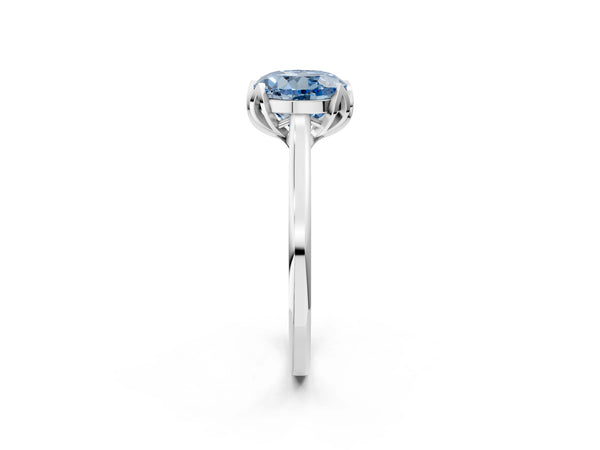 Sterling Silver Round Floral Solitaire Engagement Ring Setting for Fancy Blue Center with Plain Band