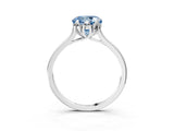Silver Fancy Blue Round Cut Diamond Solitaire Ring with Flower Prong Setting and Classic Band_3
