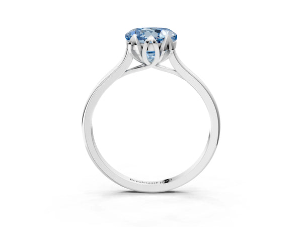 Sterling Silver Round Floral Solitaire Engagement Ring Setting for Fancy Blue Center with Plain Band
