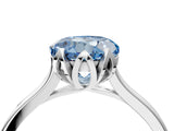 Silver Fancy Blue Round Cut Diamond Solitaire Ring with Flower Prong Setting and Classic Band_4