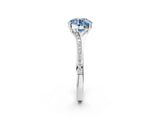 Silver Fancy Blue Round Cut Diamond Solitaire Ring with Pavé Band and Prong Setting_14