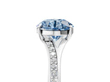 Silver Fancy Blue Round Cut Diamond Solitaire Ring with Pavé Band and Prong Setting_17