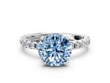 Silver Fancy Blue Round Cut Diamond Solitaire Ring with Round  Pavé Band and Four-Prong Setting_36