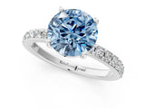 Silver Fancy Blue Round  Cut Diamond Solitaire with Pave Band and Four-Prong Setting 1