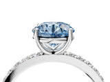 Silver Fancy Blue Round  Cut Diamond Solitaire with Pave Band and Four-Prong Setting 4