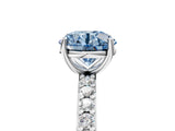 Silver Fancy Blue Round  Cut Diamond Solitaire with Pave Band and Four-Prong Setting 5