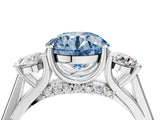 Silver Fancy Blue Round Cut Diamond Three-Stone Engagement Ring with Prong Setting and Pavé Band_10
