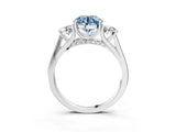 Silver Fancy Blue Round Cut Diamond Three-Stone Engagement Ring with Prong Setting and Pavé Band_9