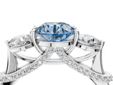 Silver Fancy Blue Round Cut Diamond Three-Stone Ring with Prong Setting and Pavé Band_10