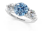 Silver Fancy Blue Round Cut Diamond Three-Stone Ring with Prong Setting and Pavé Band_7