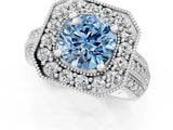Silver Fancy Blue Round Cut Halo Diamond Engagement Ring with Pave Split Shank and Four-Prong Setting_37