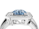 Silver Fancy Blue Round Cut Halo Diamond Engagement Ring with Pave Split Shank and Four-Prong Setting_40
