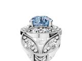 Silver Fancy Blue Round Cut Halo Milgrain Diamond Engagement Ring with Leaf Band and Four-Prong Setting_17