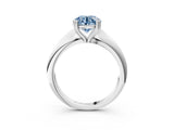 Silver Fancy Blue Round  Cut Solitaire Engagement Ring with Tapered Band and Four-Prong Setting 4