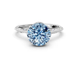 Silver Fancy Blue Round Cut Solitaire Split Shank Pave Diamond Engagement Ring with Four-Prong Setting_108